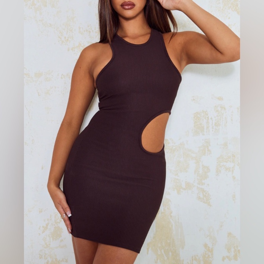 New Brown Side Cut-Out Bodycon Dress